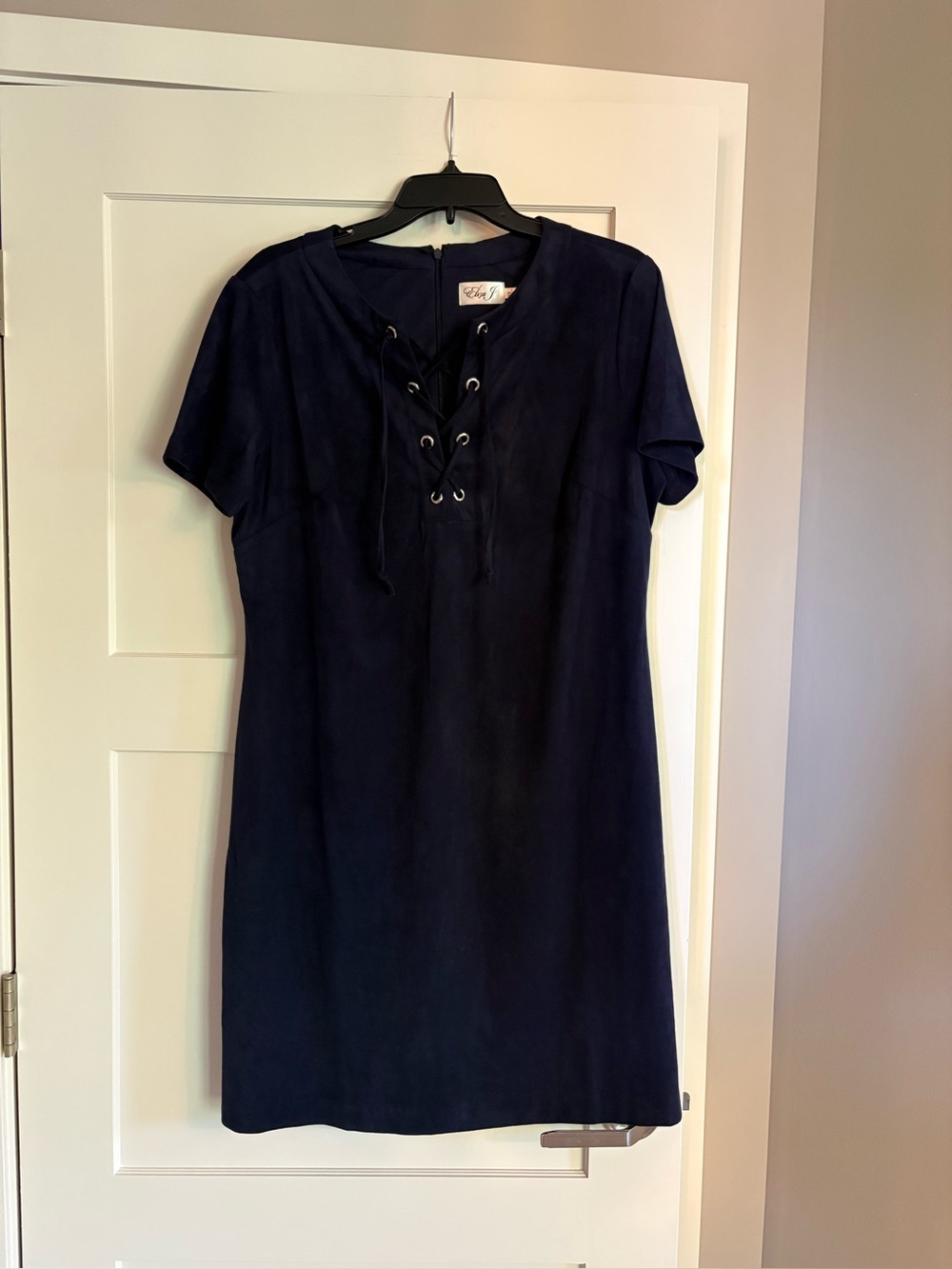 Eliza J Navy Lace-Up Short Sleeve Faux Suede Dress Size 14